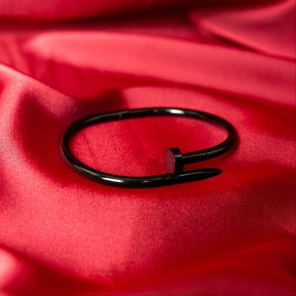 Unisex Minimal Nail & Screw Bangle in Inky Black
