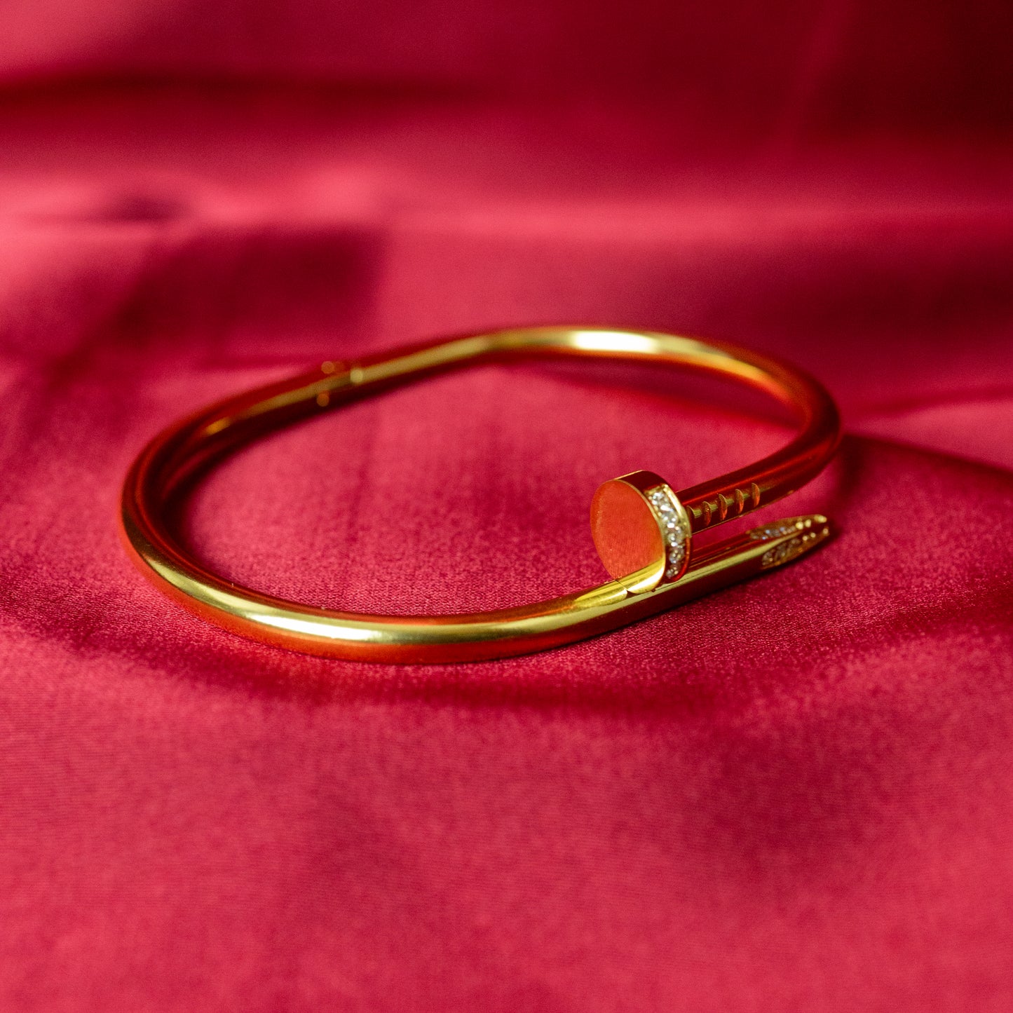 Classic Nail & Screw Bangle with Moissanite Stones - Gold