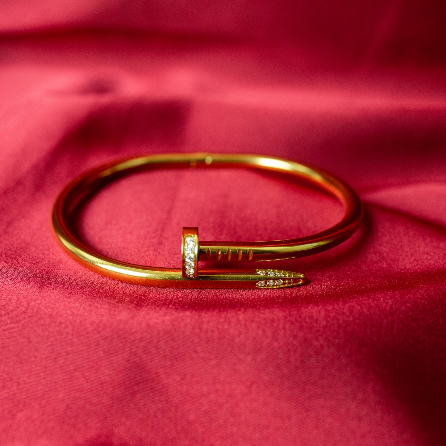 Classic Nail & Screw Bangle with Moissanite Stones - Gold