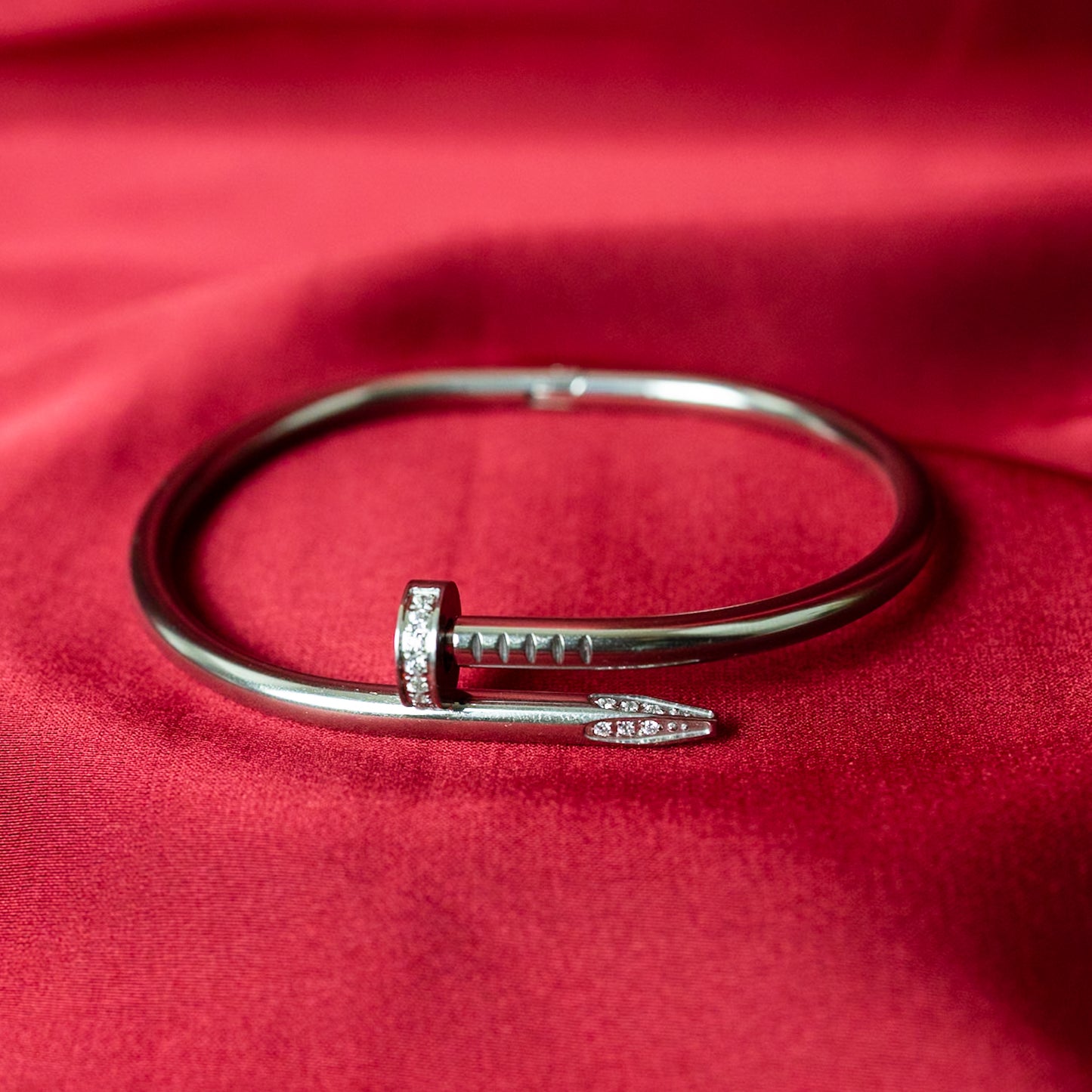 Classic Nail & Screw Bangle with Moissanite Stones - Silver