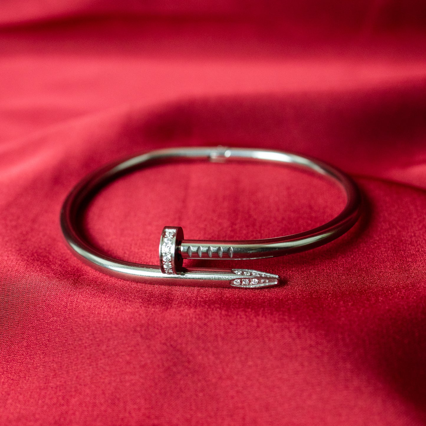Classic Nail & Screw Bangle with Moissanite Stones - Silver