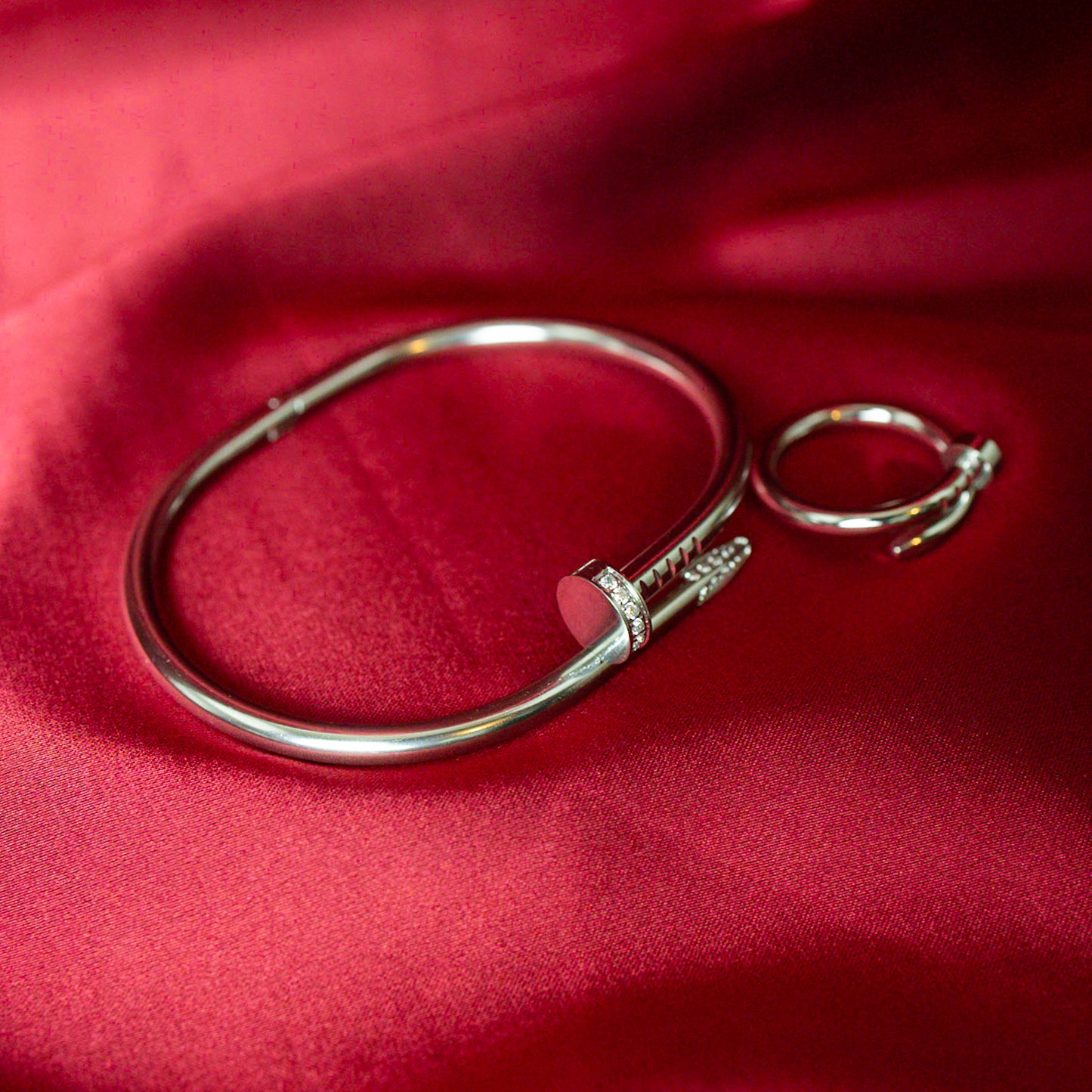 Classic Nail Bangle & Ring Gift Set - Silver