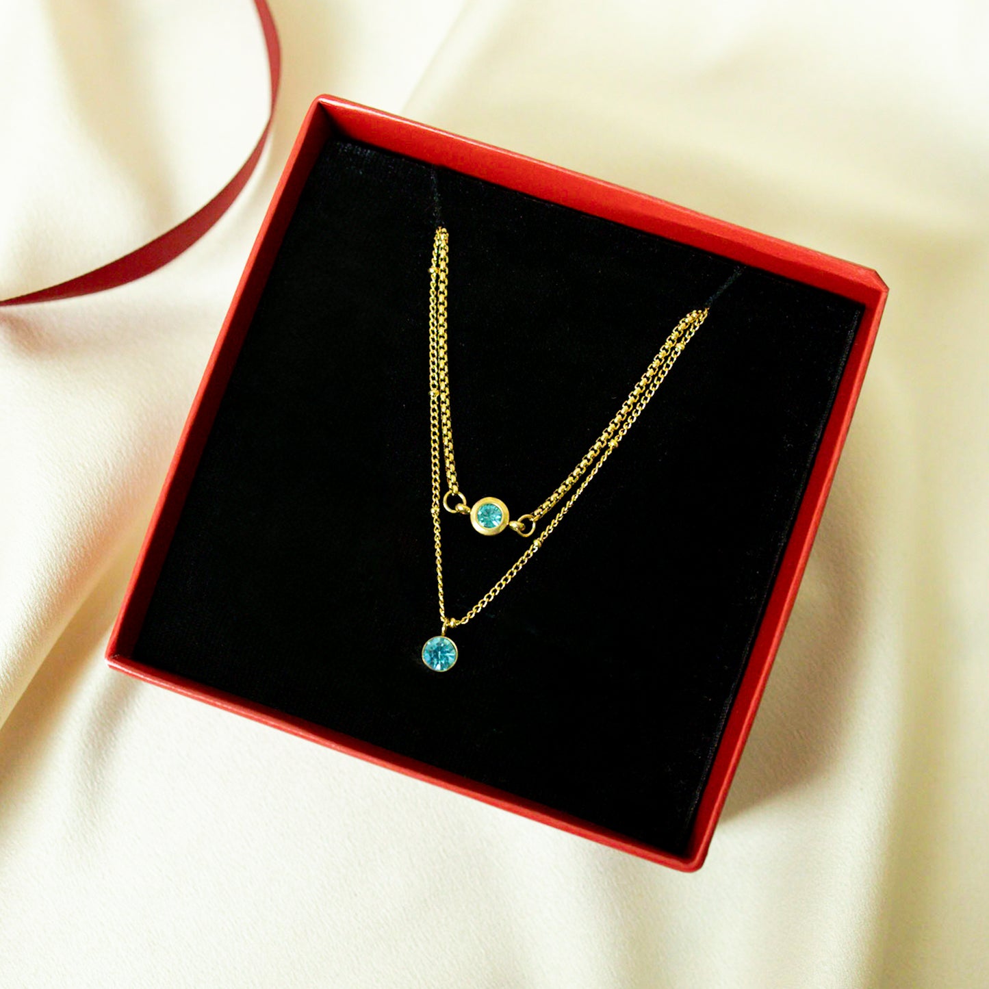 March Birthstone Necklace & Bracelet Set