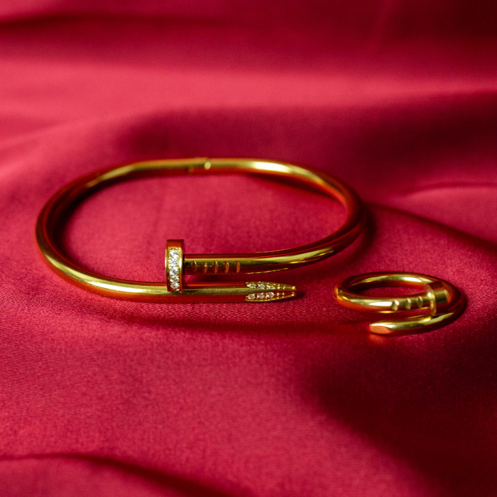Classic Nail Bangle & Ring Gift Set - Gold